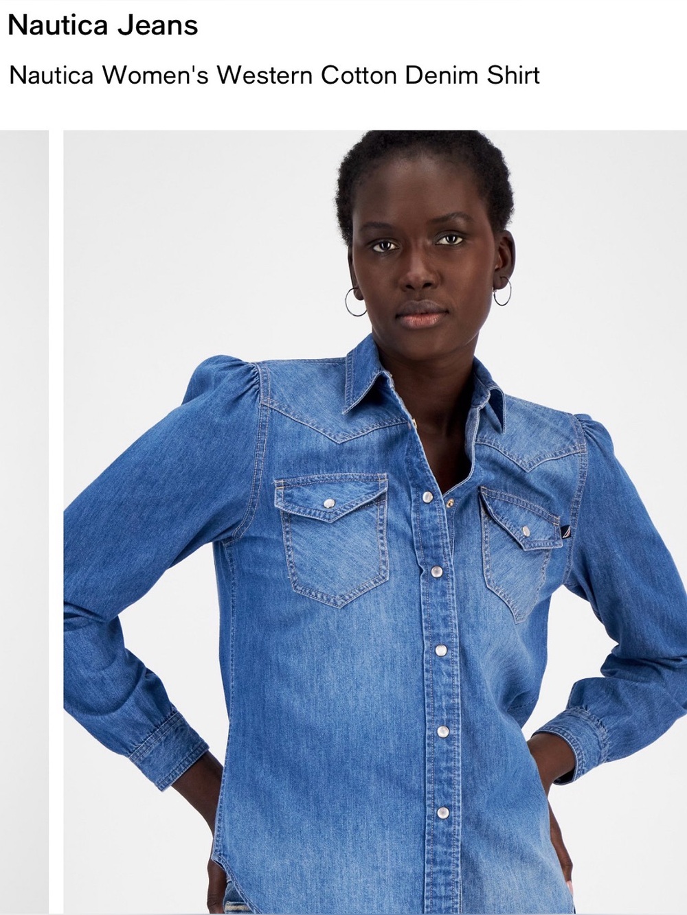 Nautica Women's Denim Western Cotton Shirt - Light Blue - Picture 3 of 4